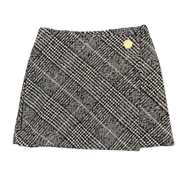 H&M Wrap Front Skirt Black Houndstooth Pattern Women's 10 Wool Blend. - Picture 1 of 10